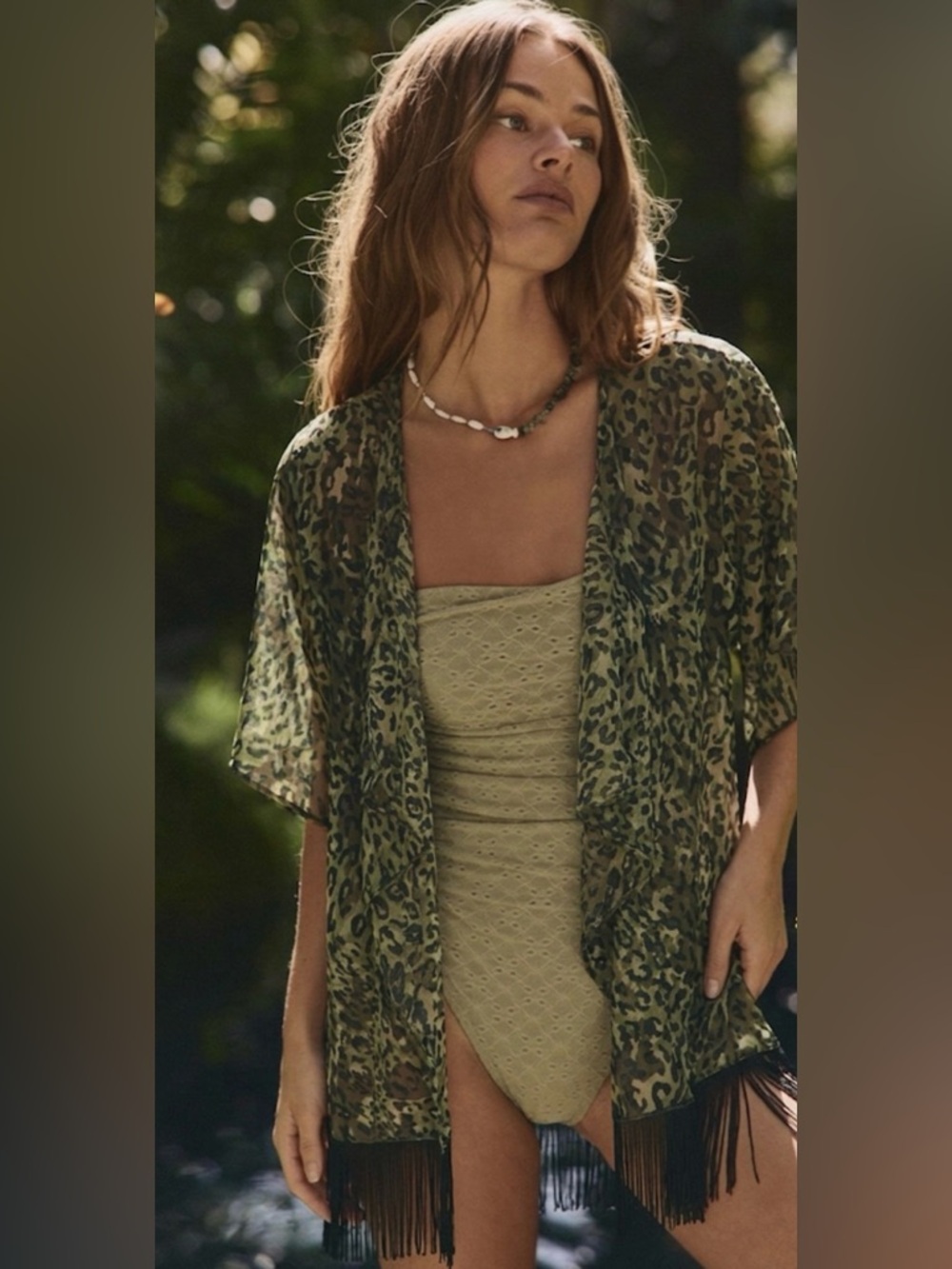 LuLaRoe Joy Fringe Duster Olive Leopard Print S NWT